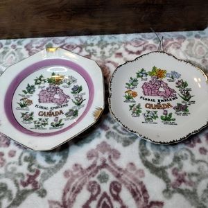 Set of 2 Floral Emblems of Canada - Souvenir - Tourist Plates made Japan Korea.